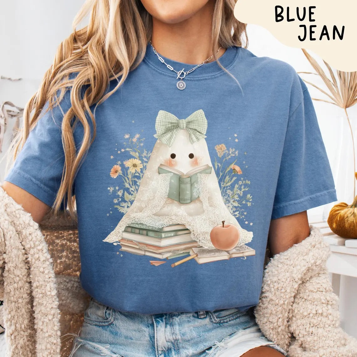 Reading Ghost Shirt Comfort Colors – Retro Halloween T-Shirt, Cozy Fall October Tee