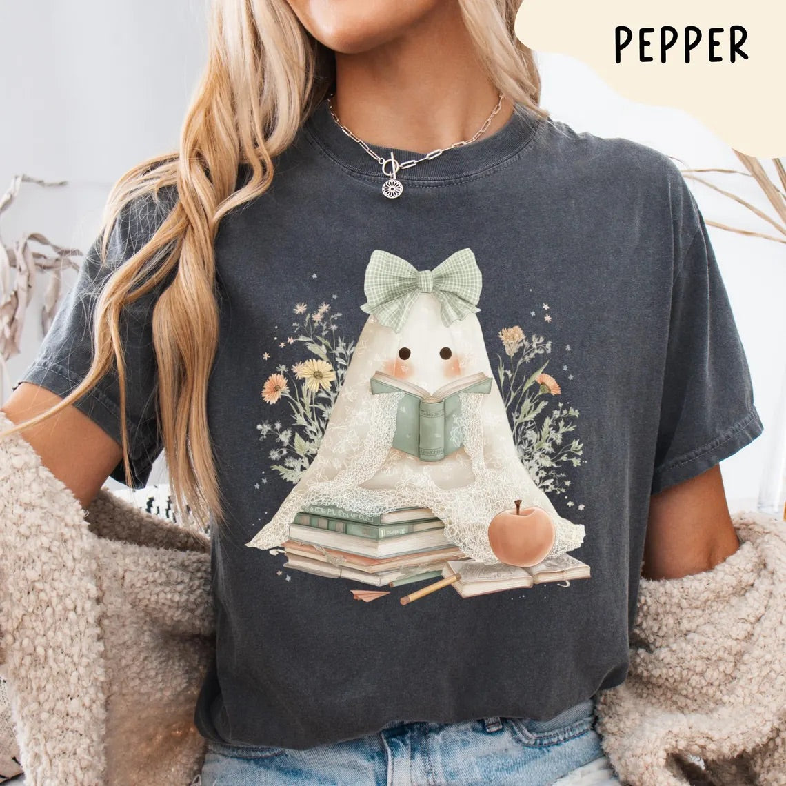 Reading Ghost Shirt Comfort Colors – Retro Halloween T-Shirt, Cozy Fall October Tee