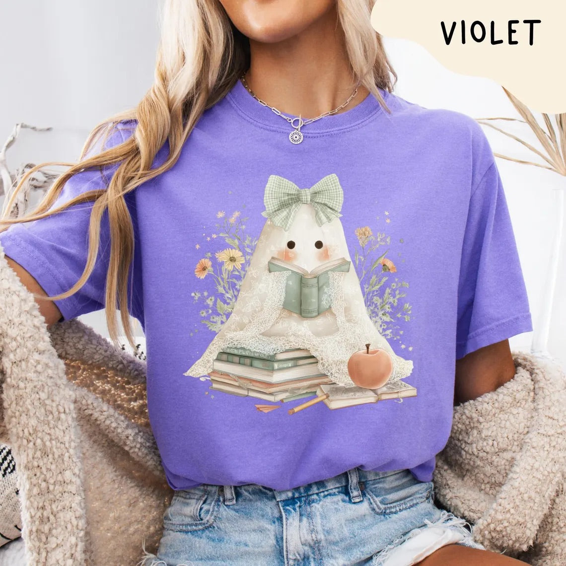 Reading Ghost Shirt Comfort Colors – Retro Halloween T-Shirt, Cozy Fall October Tee