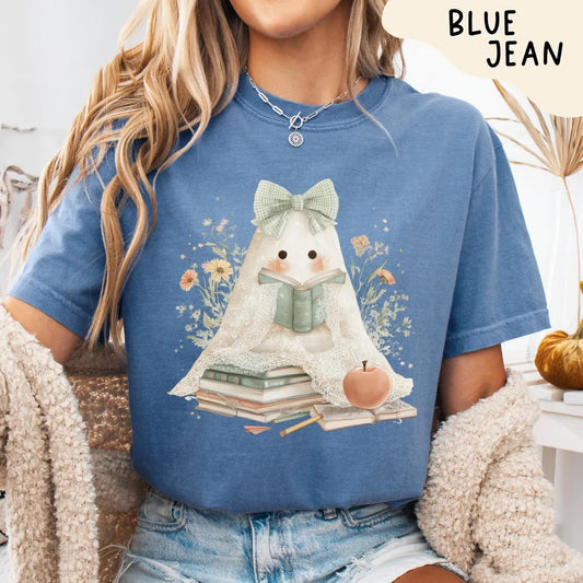 Reading Ghost Shirt Comfort Colors – Retro Halloween T-Shirt, Cozy Fall October Tee